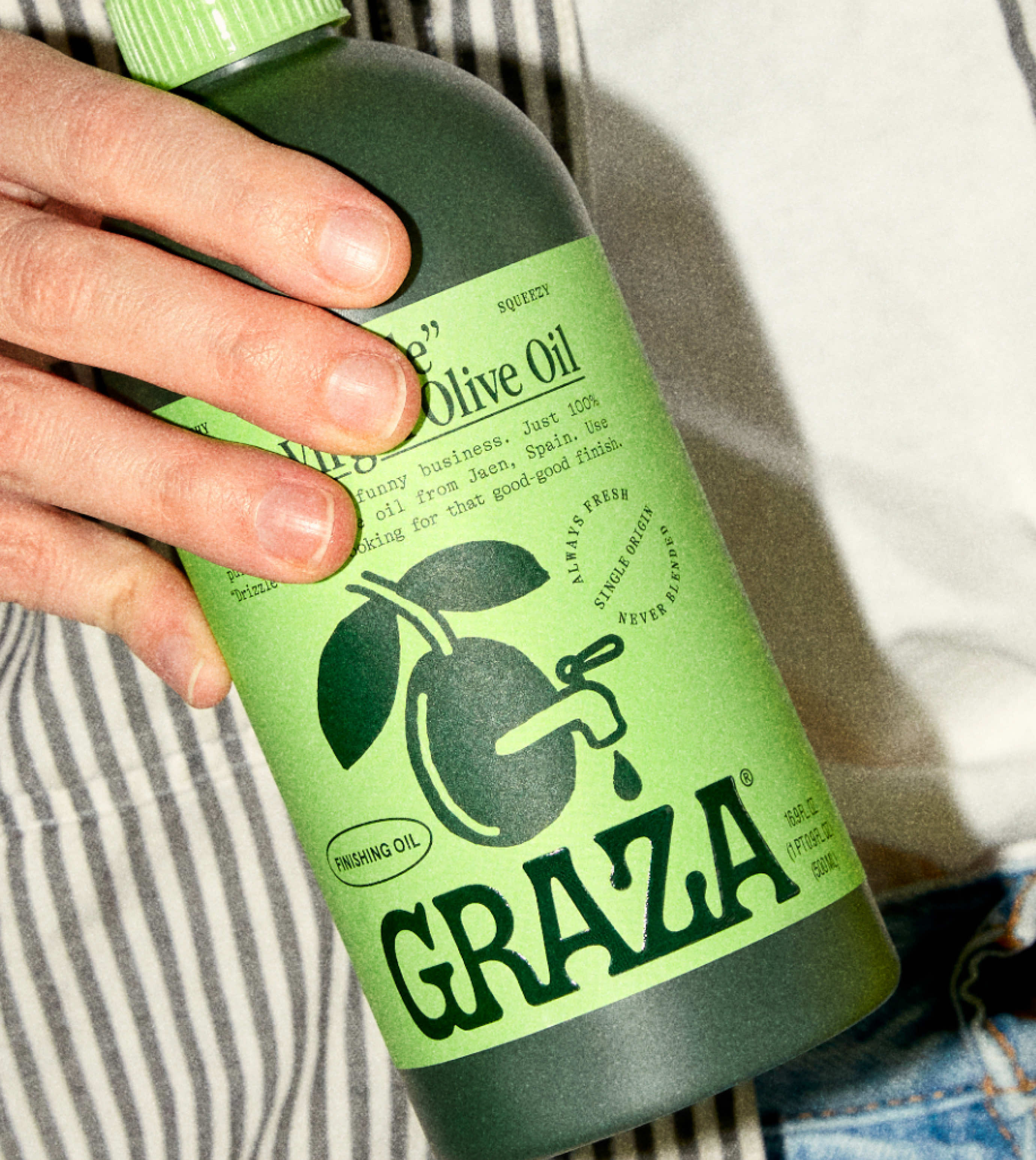 Bottle of the brand Graza Extra Virgin Olive Oil